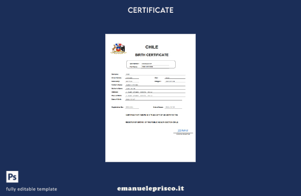 stile verificato Certificato di nascita dello stato di stato civile del Cile Mod